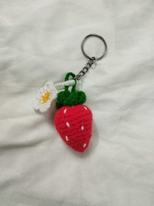 Crochet Strawberry Keychain
