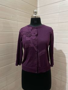 korean imported Elegant dark Purple floral Cardiga