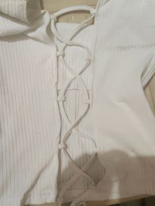 🔥 New White Ribbed Top With Back Criss Cross Detail