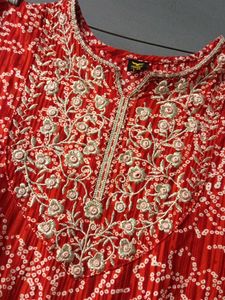 orange Printed embroidery Kurta