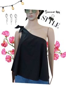 Thrifted One-Shoulder Side Tie Flared Top