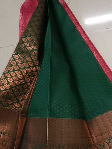 Elegant Pink &amp; Green Banarasi Silk Saree