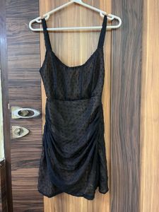 Black Polka Dot Ruched Mini Dress