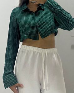 Green Plaid Cropped Top