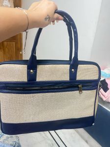 Classic Navy & Beige Tote Bag