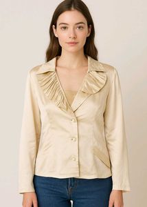 Trendy New Ruffled Satin Button-Up