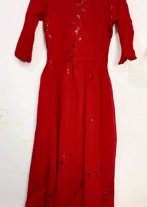 Red Sequin Embroidered Georgette/Chiffon Dres