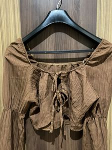 Brown Tie-Front Crop Top