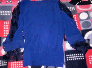 navy Blue Floral Top