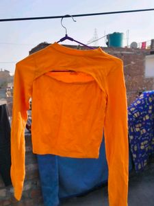 Orange Cutout Long Sleeve Top