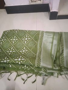 Olive Green Batik Print Saree