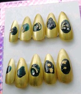 Red + Yellow Nails + Stickon + Liquid Glue