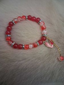 Red Beaded Heart Charm Bracelet