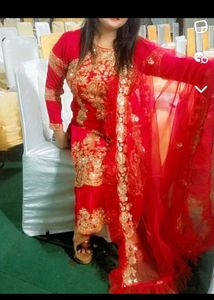 Heavy Work Suit With Frill Dupatta