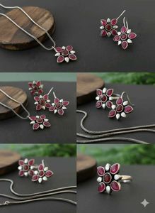 Exquisite Ruby-Toned Floral Jewelry Set