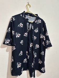 Elegant Floral Print Tie Neck Top