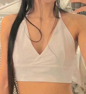 White Halter Crop Top