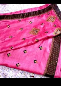 Pink Embroidered Saree with Decorative Border