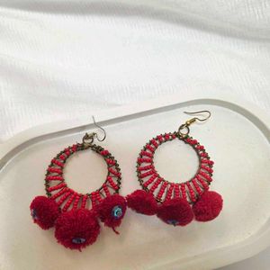 Red Pom-Pom Earrings