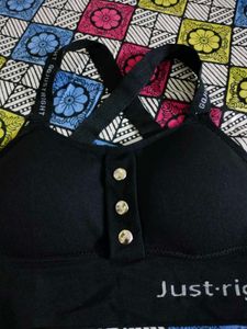 Black Sports Bra with Button Detail