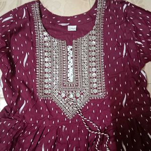 Maroon Embroidered Kurta