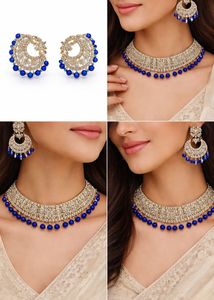 Gold Plated Blue Kundan Jewellery Set for Women