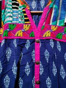 Blue Colorful Anarkali Model Kurthi