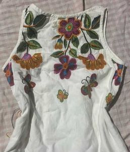 White Embroidery Short Kurti