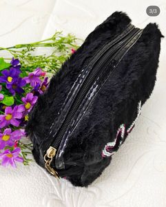 Black Fur Vanity Pouch
