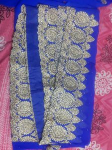 Royal Blue Saree with Gold Embroidery