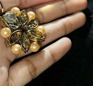 Embedded Pearl Brace Based Metal Earrings