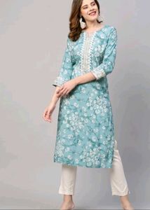 Floral Design Neck & Sleeve Embroidery Work Kurti