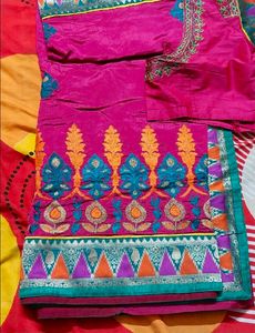 Elegant Rani Pink Silk Embroidered Saree