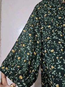 Dark Green Floral Office Top