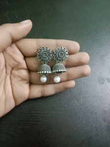 Silver Tone Jhumka Earrings