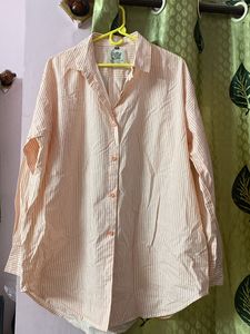 Peach Striped Boyfriend Fit Shirt