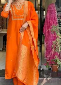 Orange Embroidered Kurta Set
