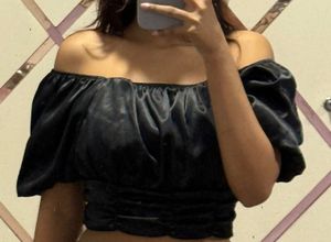 Black Off-Shoulder Crop Top