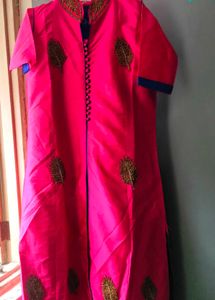 New Pink Embroidered  Kurta With Skirt