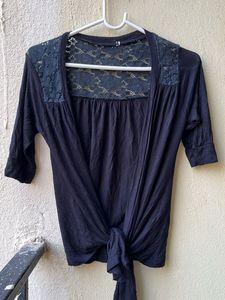 Lace Detail Black Cardigan