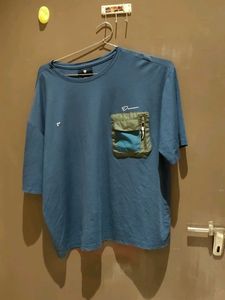 Blue Graphic Pocket oversized T-Shirt
