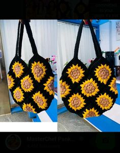 Crochet Yellow Flower Tote Bag