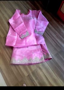 Pink Embroidered Lahnga Kurti