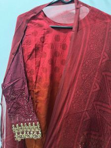 Gradient Red &amp; Orange Kurta Set