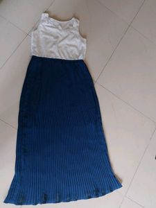 Blue Pleated Maxi Dress
