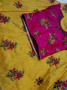 Yellow N Magenta Crop Top With Skirt