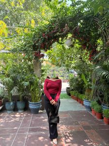 Red Off-Shoulder Long Sleeve Top