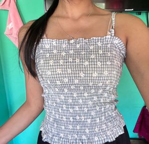 Light Blue Floral Printed Tank Top