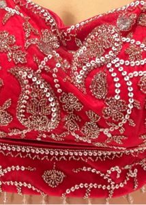 Red Embroidered pre draped saree new