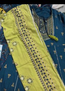 Teal & Red Printed Anarkali Suit